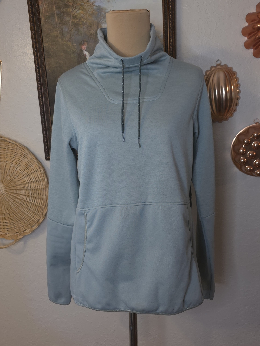 Columbia Small Seafoam Mint Green Funnel Cowl Neck Pullover Sweatshirt Cabincore
